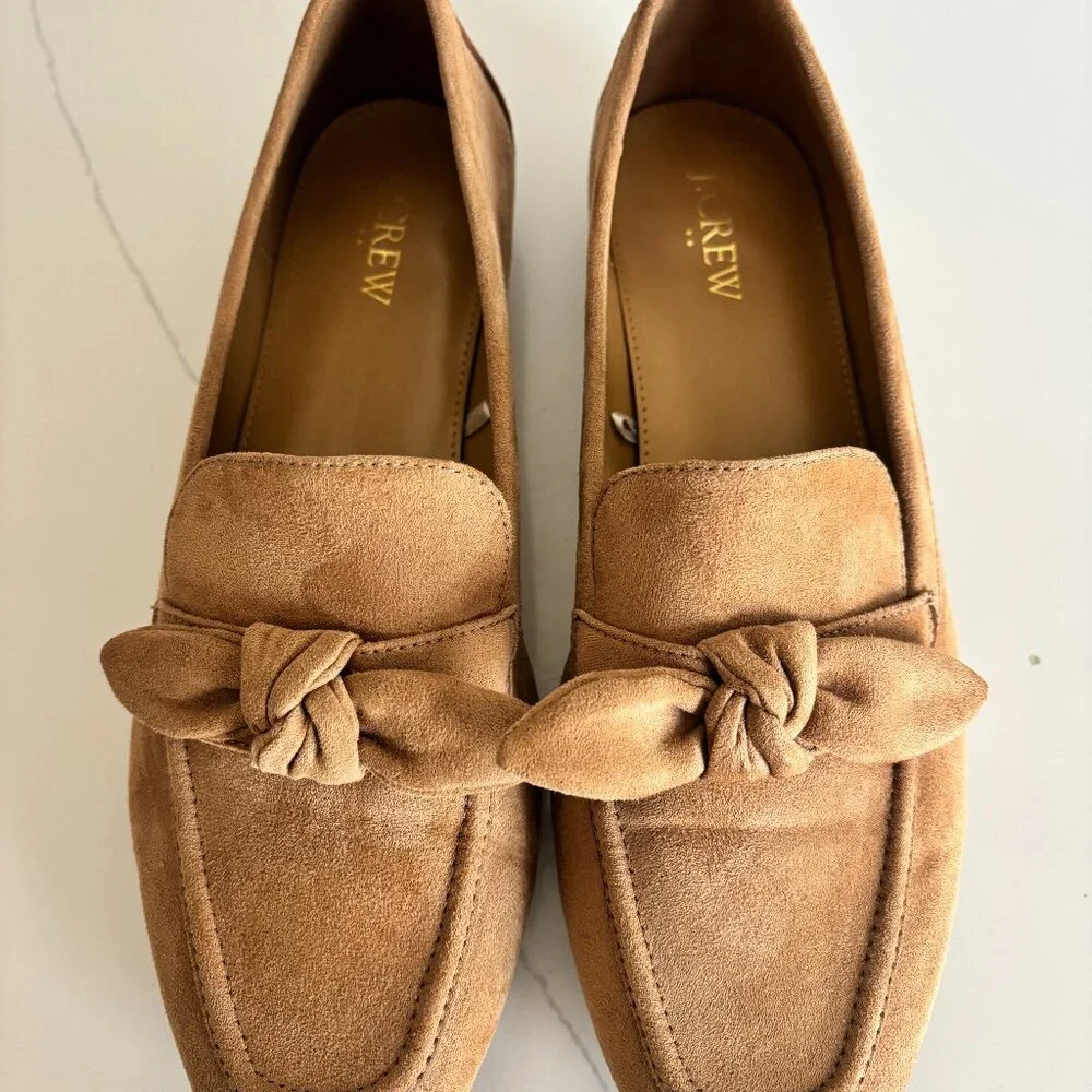 J.CREW Bowtie Suede Loafers--Size 9.5, Beige - Picture 1 of 5